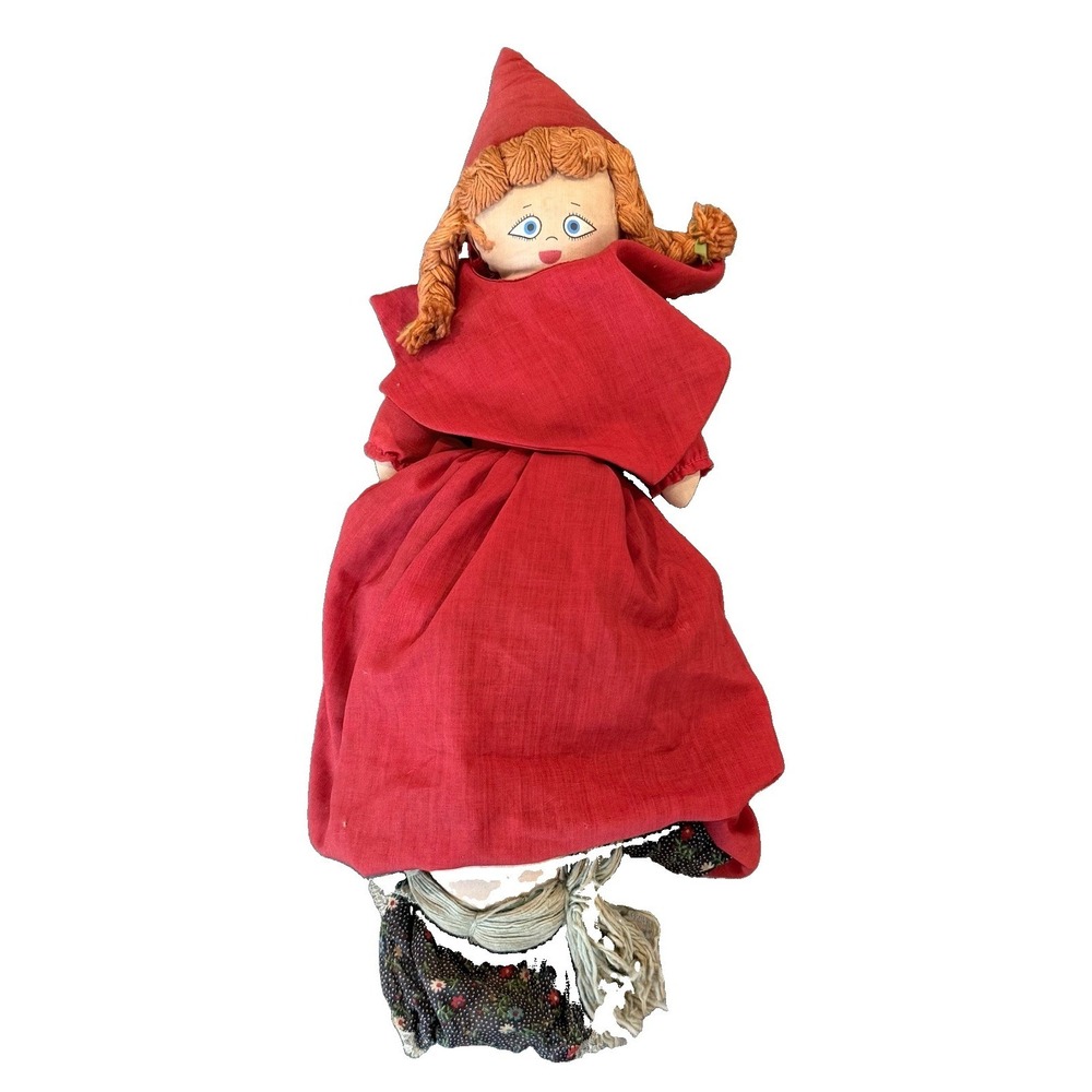 Vintage Topsy Turvy Flip Doll Little Red Riding Hood Grandma Wolf Folk Art 23in
